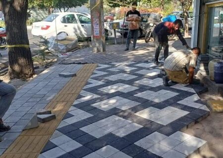 آغاز سنگفرش پیاده رو ها در خیابان فلسطین