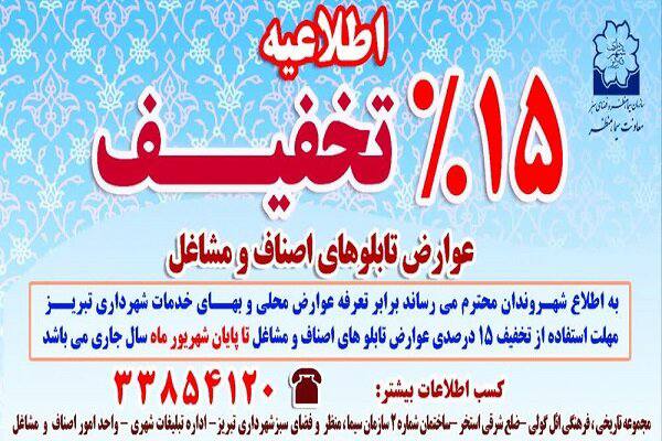 تخفیف ۱۵ درصدی عوارض تابلوهای اصناف و مشاغل در تبریز