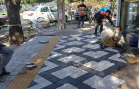 آغاز سنگفرش پیاده رو ها در خیابان فلسطین