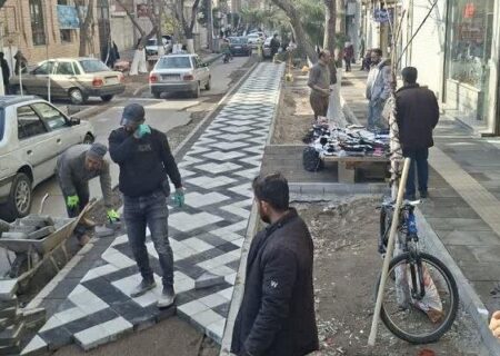 تداوم بی وقفه عملیات اجرایی احداث سنگفرش تربیت غربی